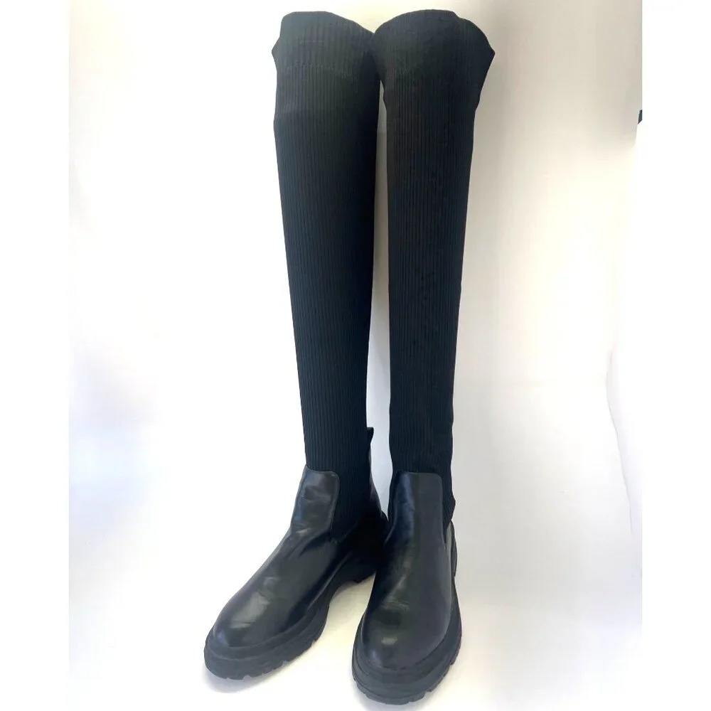 Zara Black Knitted Over the Knee Boots Size 40 US9.5